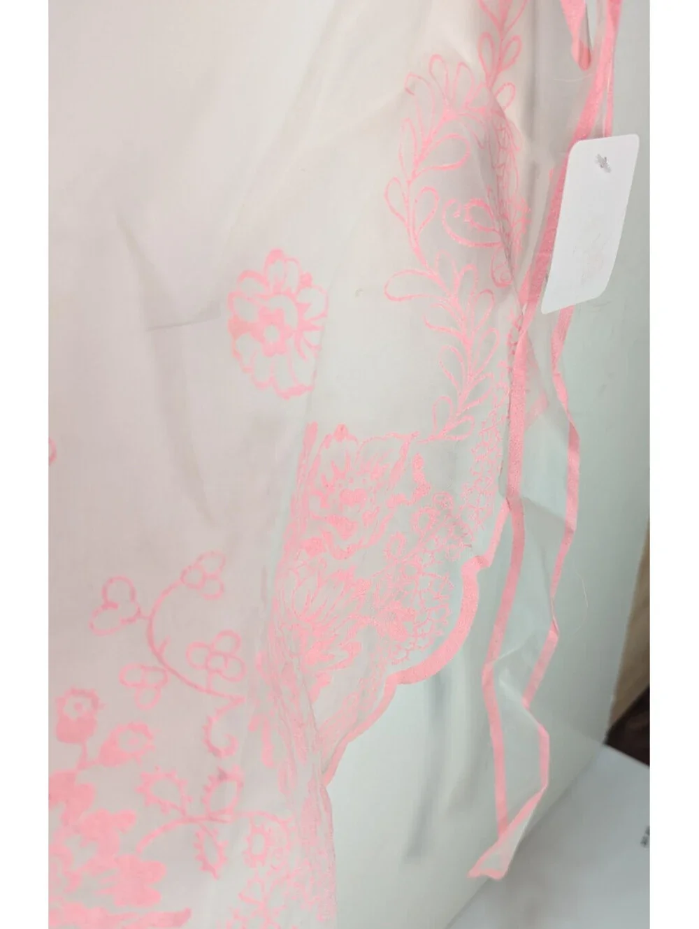 Pink Sheer Half Apron Floral Lace Trim Hostess Cottagecore 1950's VTG Sexy